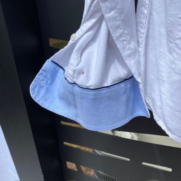 Max Jeans Womens Button Down Shirt Size Sm White Navy Pale Blue cuff & collar - Picture 4 of 6